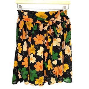 Who What Wear Floral Skirt Belt Pleats Lined‎ Preppy Boho Women's Size L